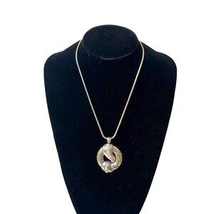 Vintage Silver Tone Rhinestone Snake Pendant Necklace With Twisted Chain Lobster